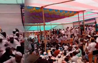 वक्फ कानून के खिलाफ आयोजित सभा, मंच पर काफी लोगों के जमा होने के कारण टूटा मंच