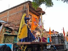 मां बिरासिनी धाम बिलासपुर में शिव प्राण प्रतिष्ठा की शोभायात्रा निकाली गई