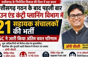छत्तीसगढ़ बनने के बाद पहली बार टाउन एंड कंट्री प्लानिंग विभाग में सहायक संचालक (योजना) के 21 पदों पर भर्ती