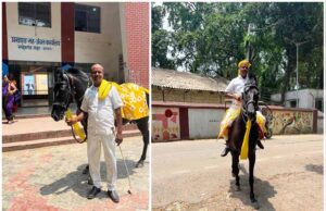 साहिबगंज में अनोखी पहल: घोड़े पर ऑफिस पहुंचे जिला परिषद उपाध्यक्ष, दिया ईंधन बचत का संदेश